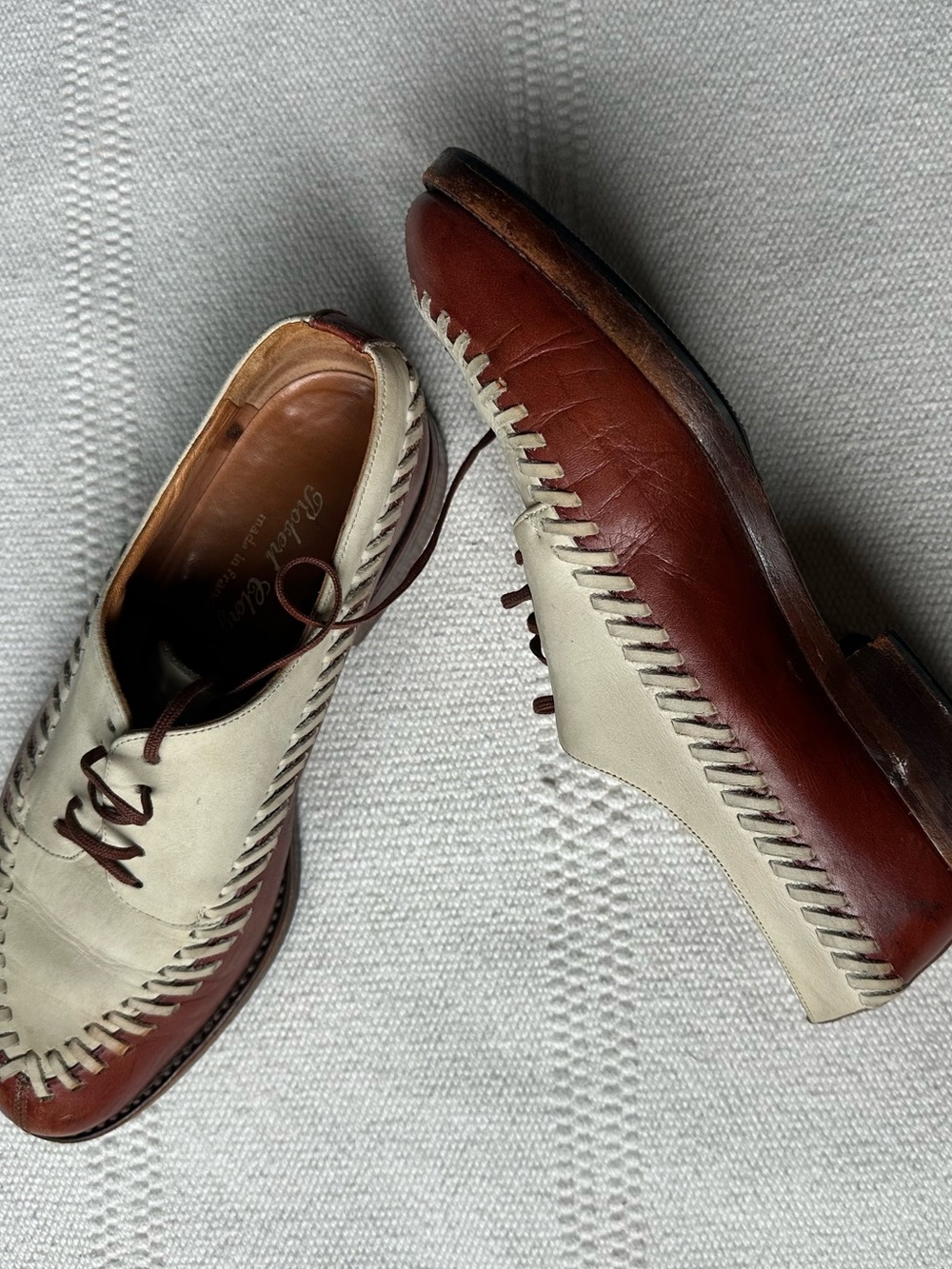Robert Clergerie Two-Tone Leather Women’s Lace-Up Shoes - Cream & Brown - Picture 6 of 11